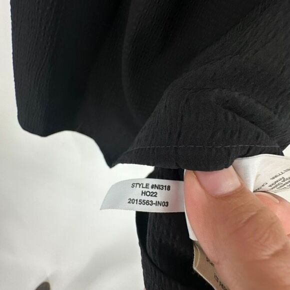 Madewell Seersucker Bubble-Sleeve Top Puff Sleeve Black Blouse XS Boho romantic - Picture 7 of 12